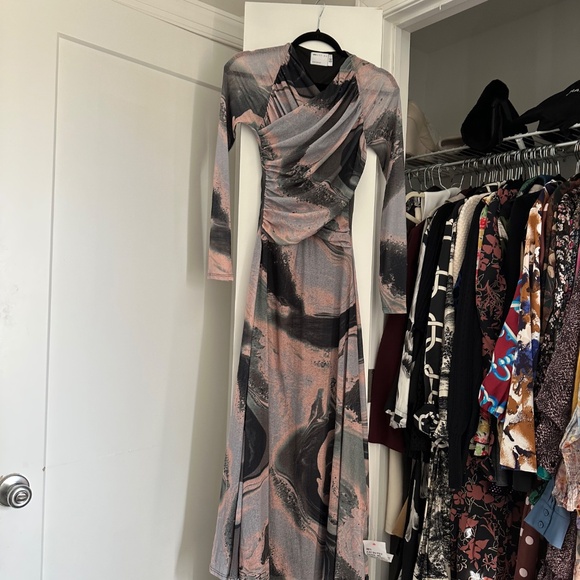 NWT asos swirl print mesh wrap midi dress size 4 - Picture 3 of 3